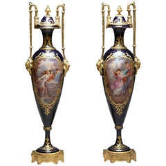Pair of Antique Sevres Porcelain Covered Urns Pair of Antique Sevres Porcelain Covered Urns
