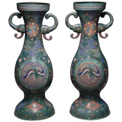 Antique Pair of Large Cloisonné Enamel Palace Vases
