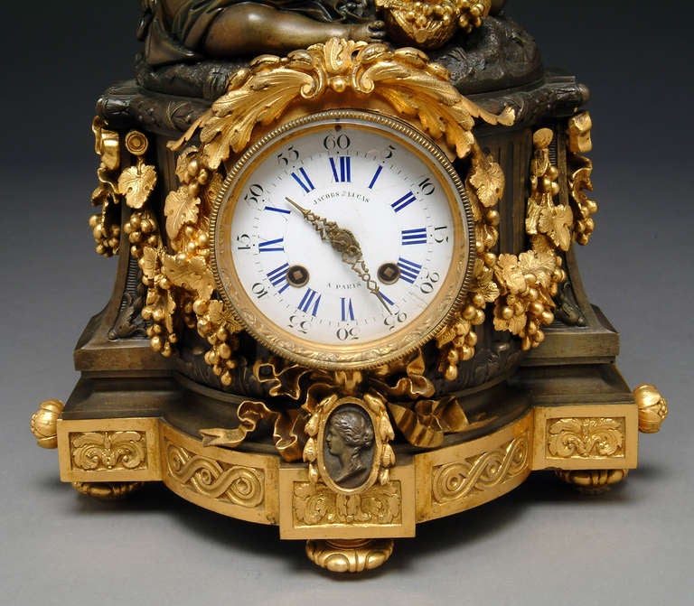 Bronze Antique French Figural Clock By Raingo Freres Paris