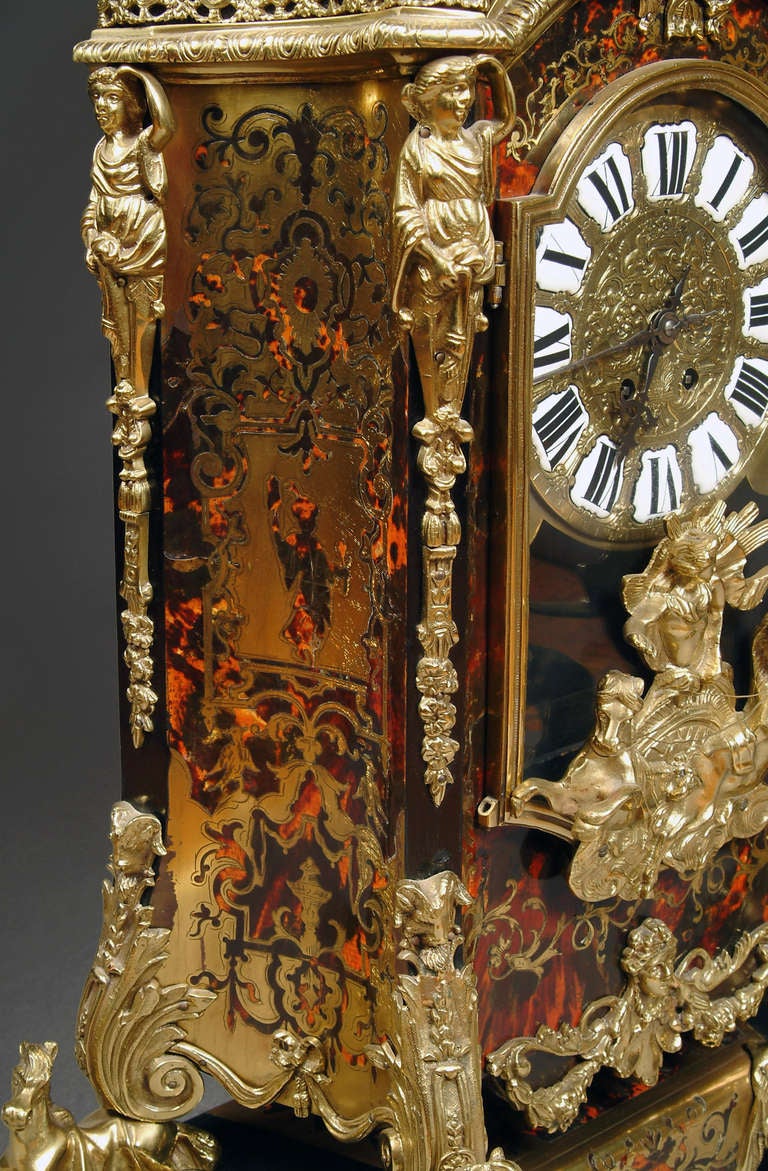 Large Gilt Bronze Mounted Boulle Style Marquetry Bracket Clock For Sale