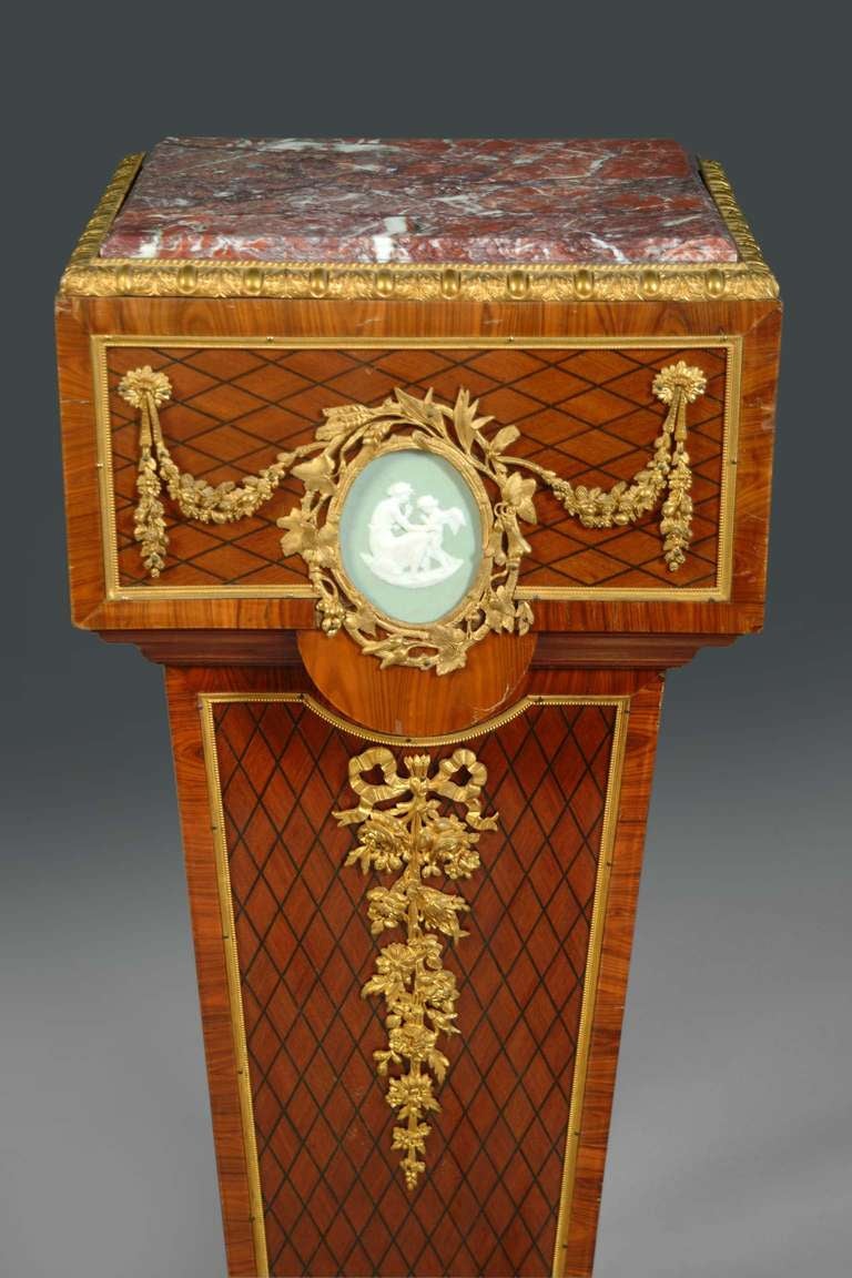French Pair of 19th century Gilt-bronze Mounted Parquetry Pedestals