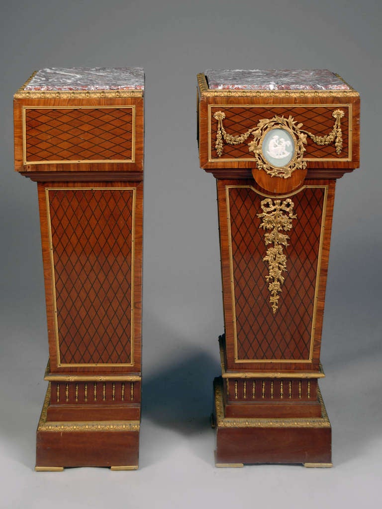 Pair of 19th century Gilt-bronze Mounted Parquetry Pedestals 1