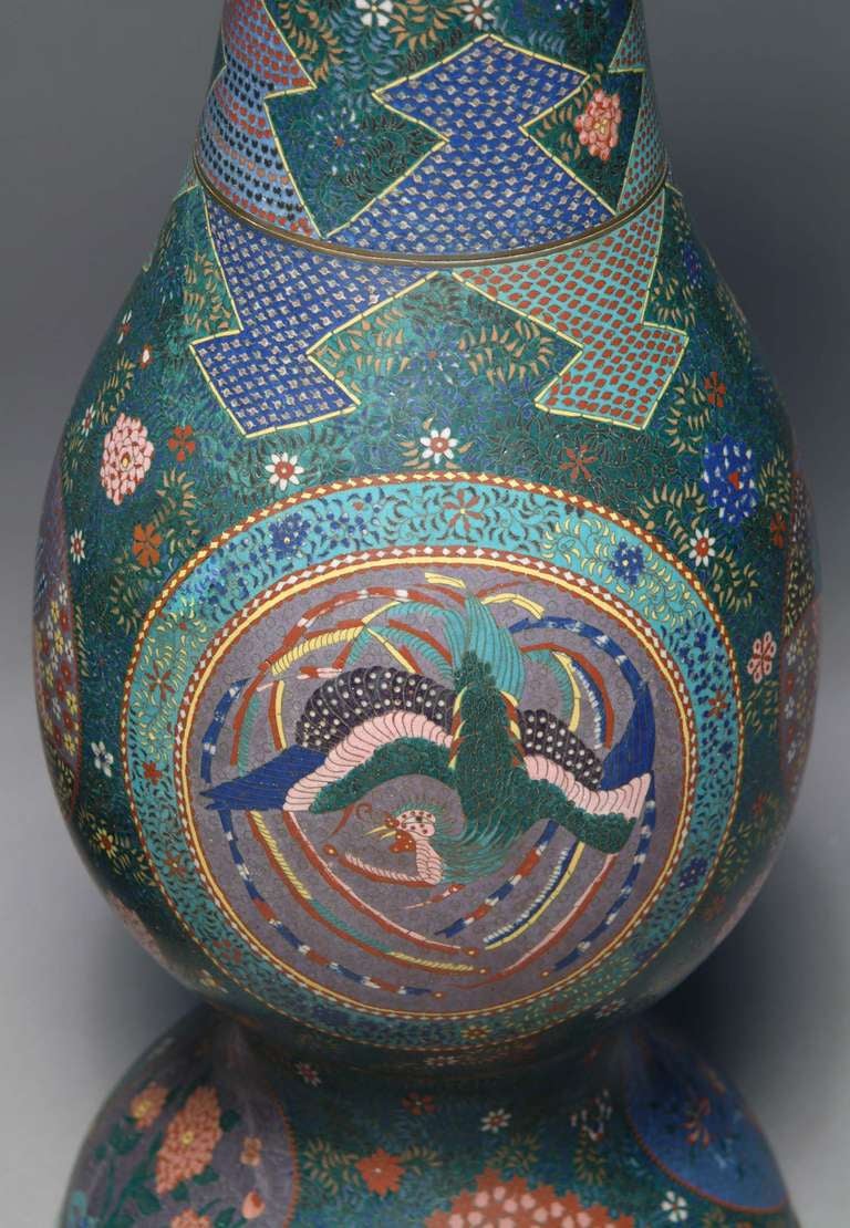 Japanese Pair of Large Cloisonné Enamel Palace Vases For Sale