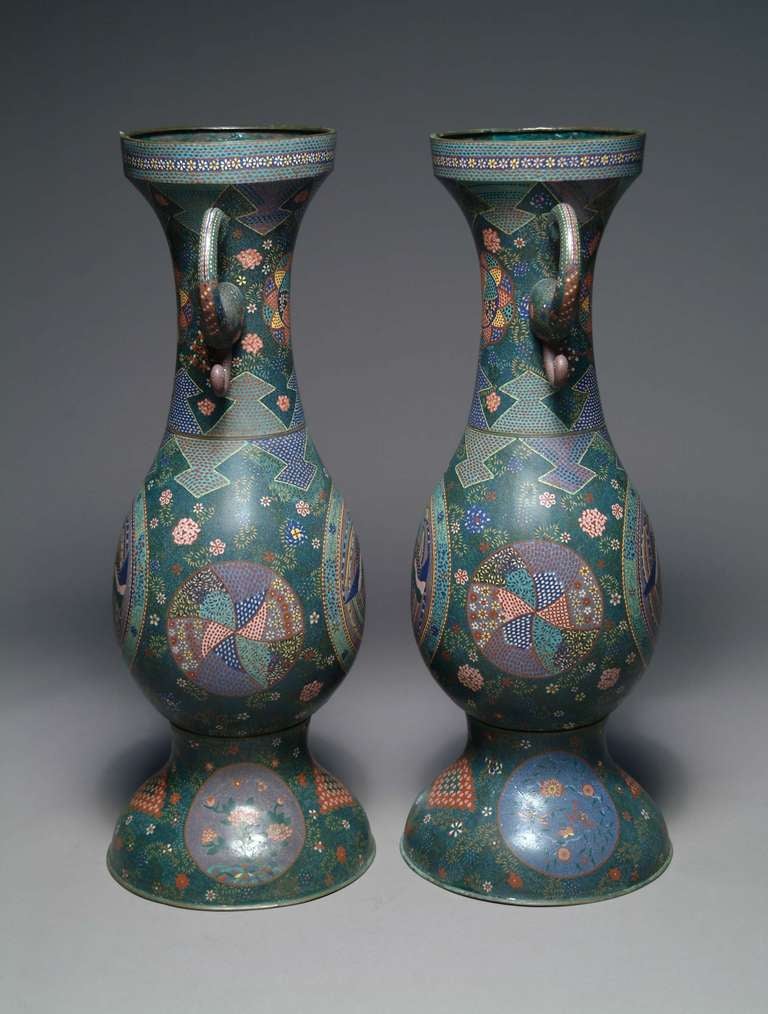 Pair of Large Cloisonné Enamel Palace Vases For Sale 1
