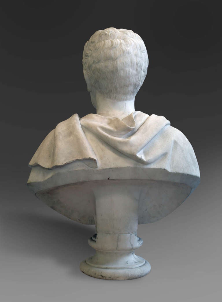 Hand-Carved Large American White Marble Bust of a Gentleman by Randolph Rogers For Sale