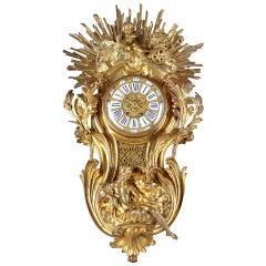 Antique Large French Louis XV Style Gilt Bronze cartel clock