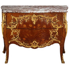 A 19th Century French Louis XV Style Gilt Bronze Mounted and Marquetry Commode