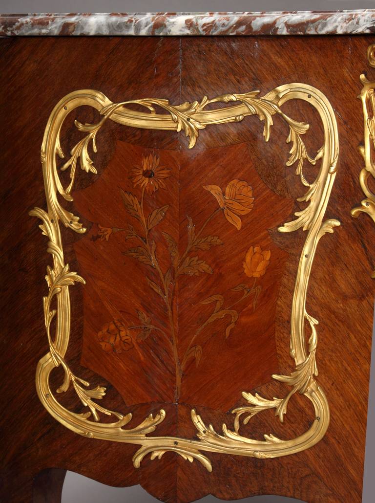 A 19th Century French Louis XV Style Gilt Bronze Mounted and Marquetry Commode 3
