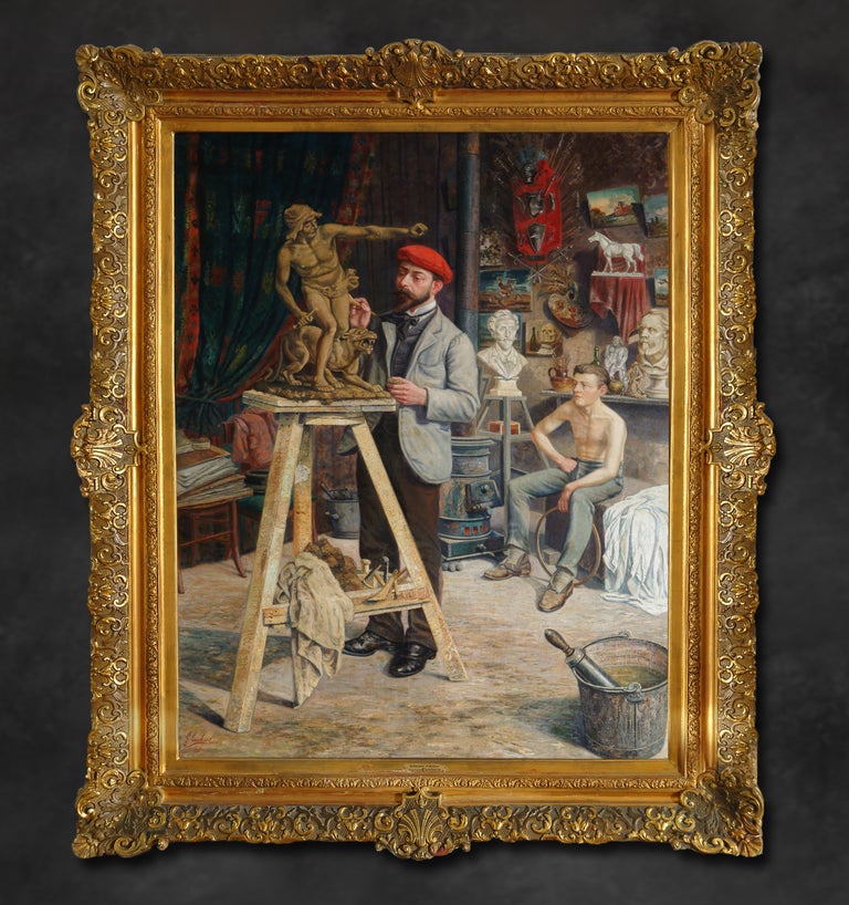 Large Oil Painting Interieur D Atelier Workshop Interior By