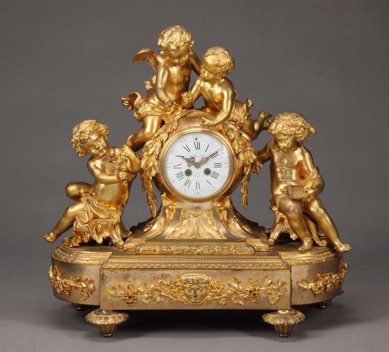 Large Antique Gilt Bronze Figural Mantel Clock