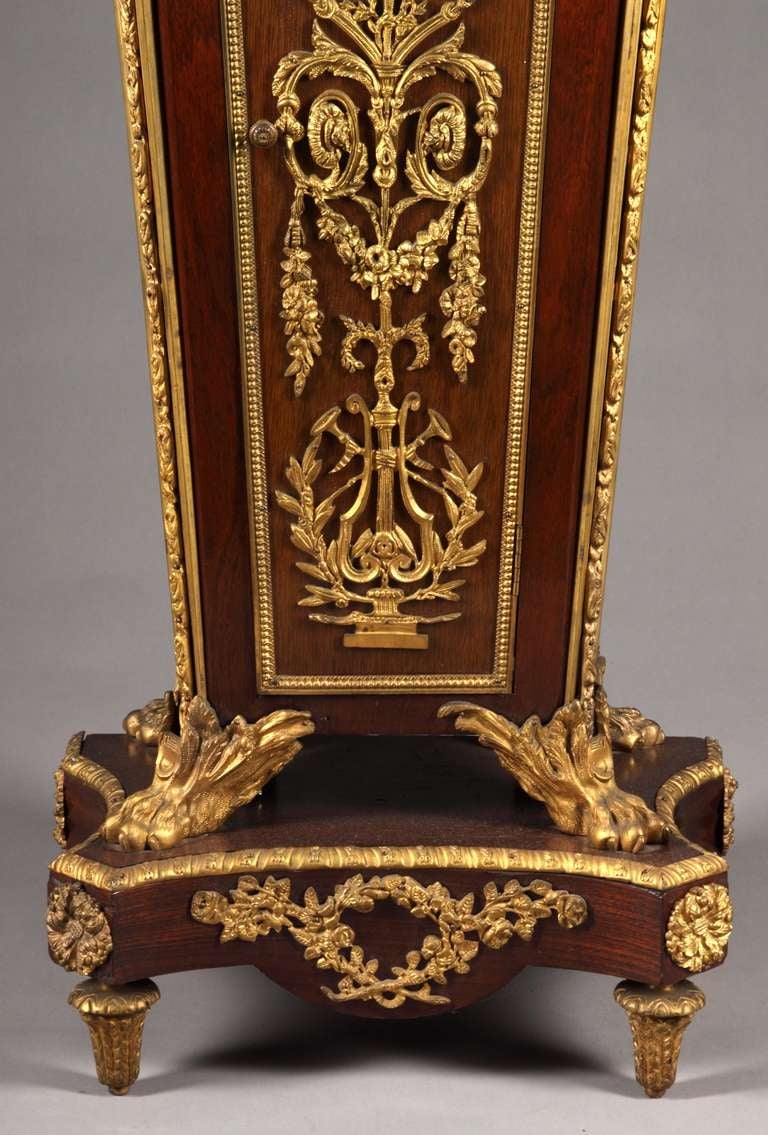 A Fine Antique French Gilt Bronze Mounted Mahogany Tall Case Clock In Good Condition In Los Angeles, CA