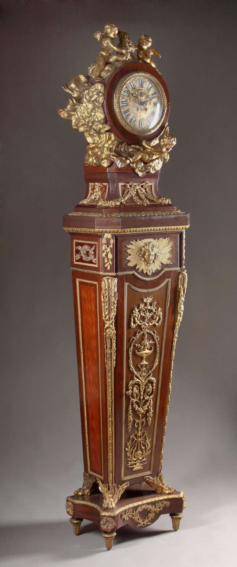 Ormolu A Fine Antique French Gilt Bronze Mounted Mahogany Tall Case Clock