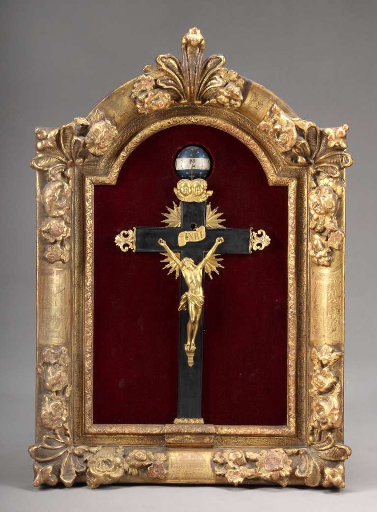 French Gilt Bronze Wall Rotary Clock with Jesus on the Cross