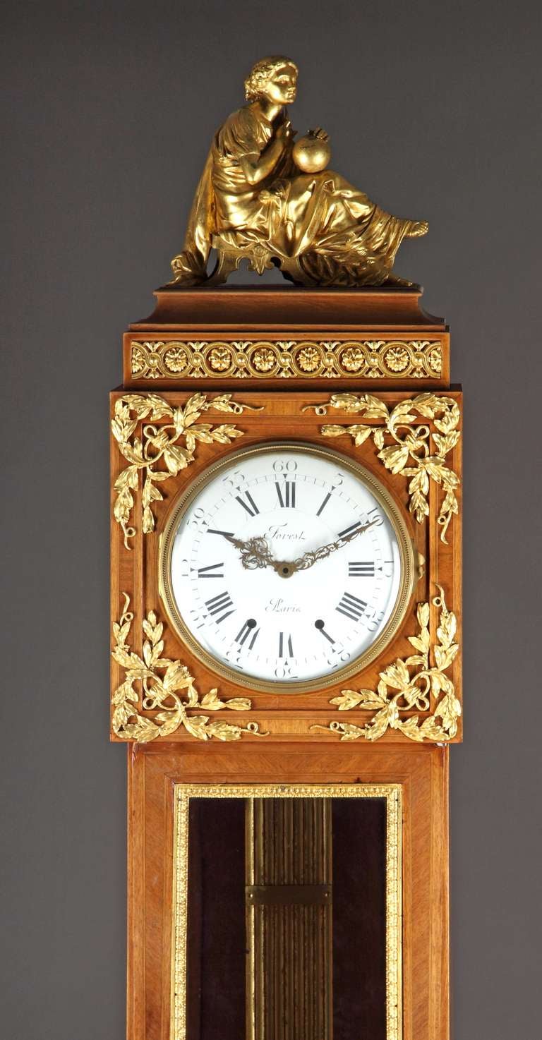 Late 19th Century French Louis XVI Style Gilt-Bronze Mounted Grandfather Clock In Good Condition For Sale In Los Angeles, CA