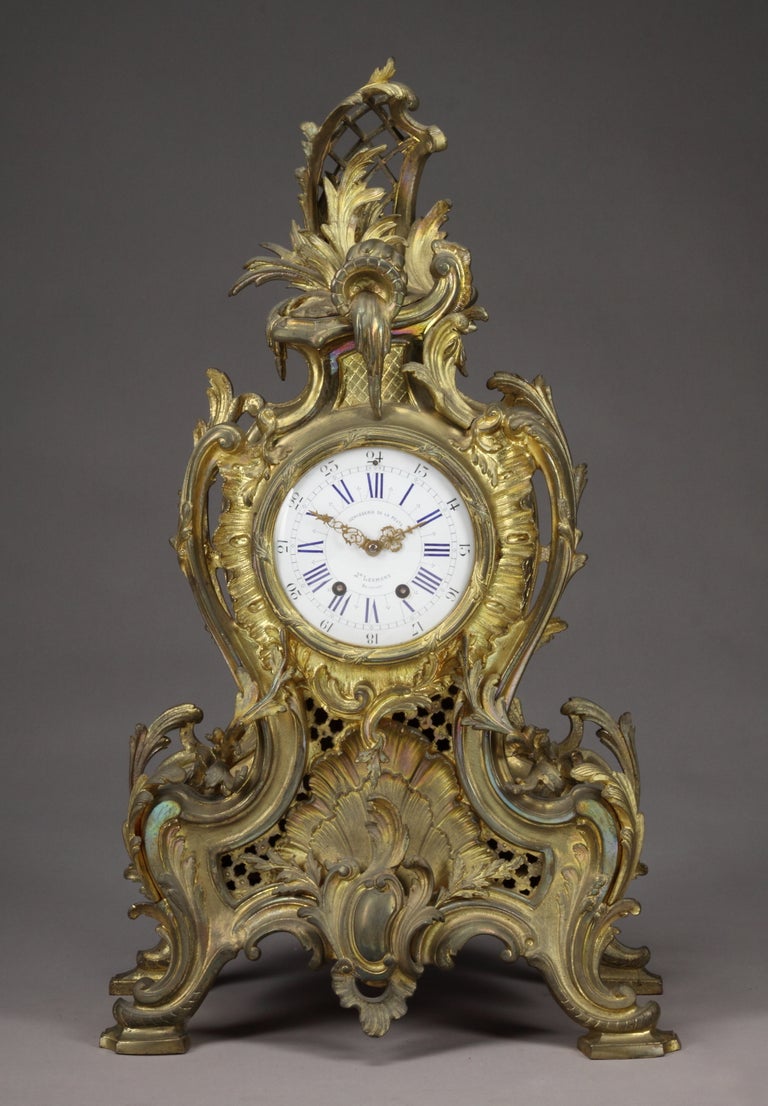 19th Century Belgian Gilt Bronze Louis XV Style Mantel Clock For Sale