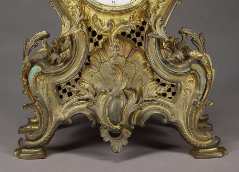 19th Century Belgian Gilt Bronze Louis XV Style Mantel Clock For Sale 2