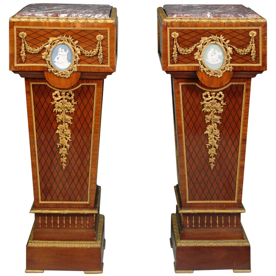Pair of 19th century Gilt-bronze Mounted Parquetry Pedestals
