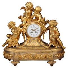 Large Antique Gilt Bronze Figural Mantel Clock