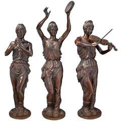 3 Sculptures en bronze grandeur nature de musiciens par Enrico Ligari