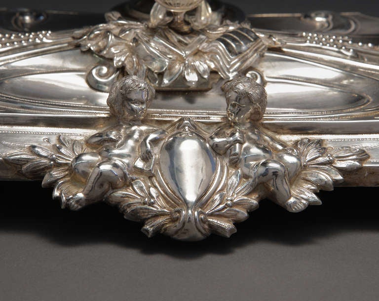 Francese Orologio e porta inchiostro in argento sterling francese, 1875 circa, marchio Minerva in vendita