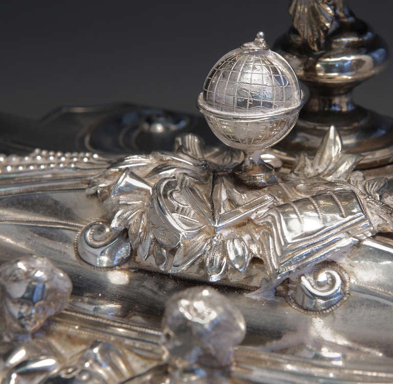 Orologio e porta inchiostro in argento sterling francese, 1875 circa, marchio Minerva in vendita 2