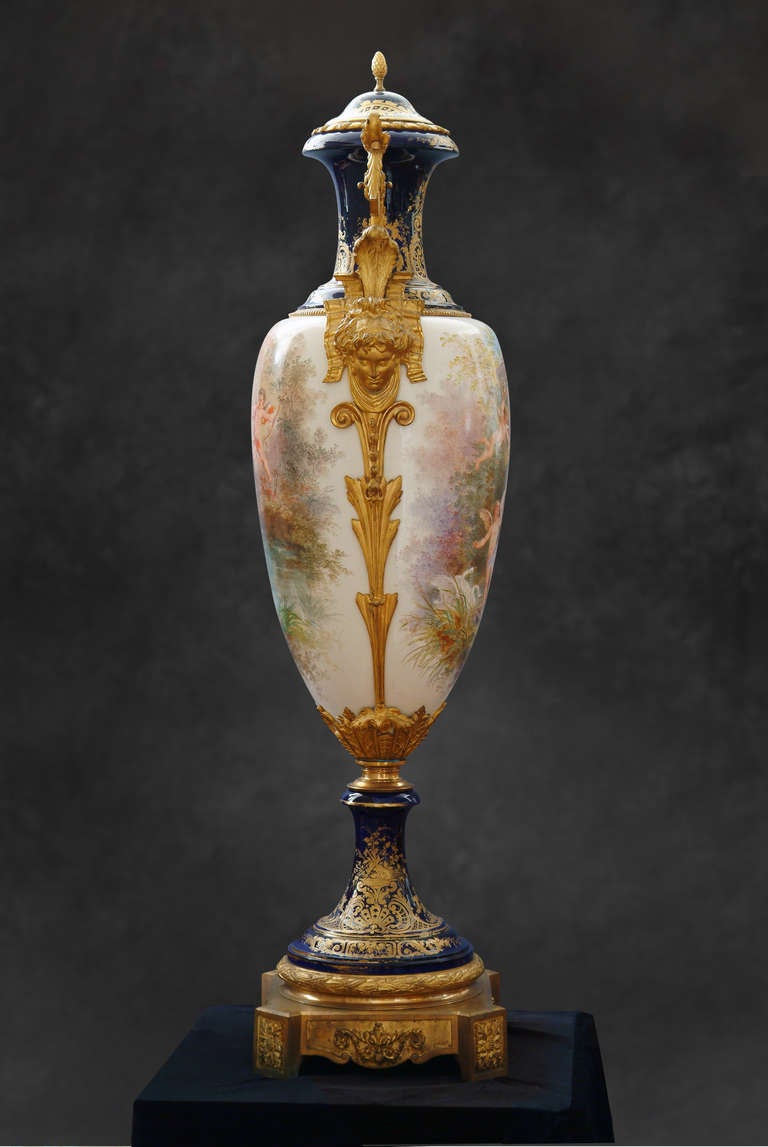 Monumental 19th Century French Sevres Style Porcelain Covered Urn In Excellent Condition In Los Angeles, CA
