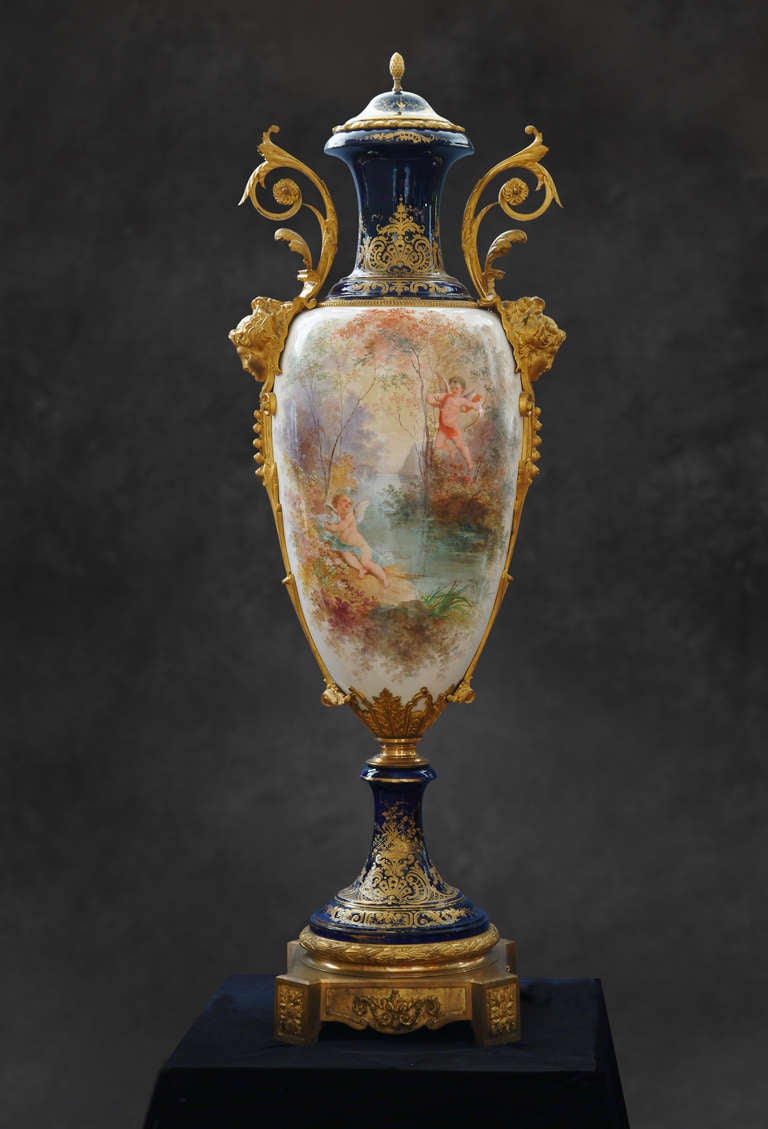 Monumental 19th Century French Sevres Style Porcelain Covered Urn 1