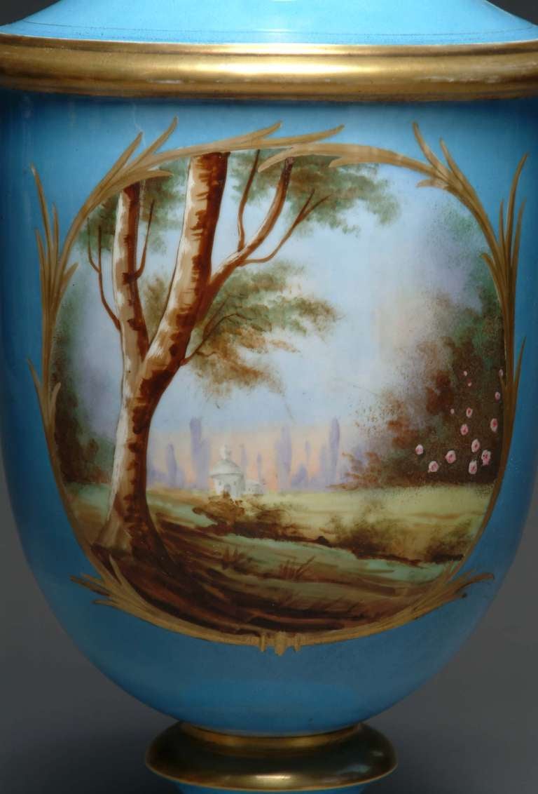 19th Century French Hand-Painted Sevres Style Turquoise Porcelain Vase For Sale 3