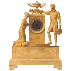 French Circa 1800 Ormolu Bronze Figural Mantle Clock Depicting The Crowning.