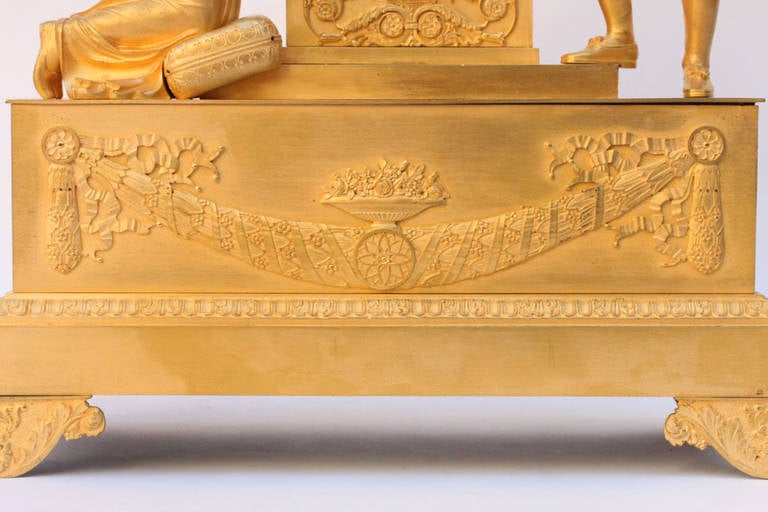 French Circa 1800 Ormolu Bronze Figural Mantle Clock Depicting The Crowning.
