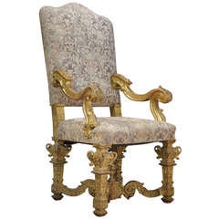 Large Antique Baroque Style Armchair & Stool