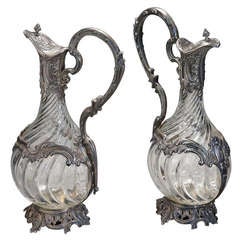 Paar antike Baccarat-Silber-Kristallwürfel mit montierter Fassung