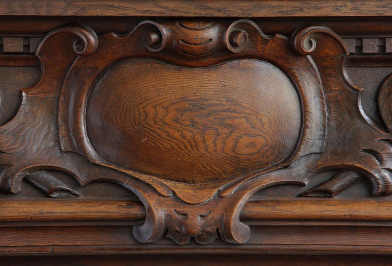 Monumental Antique French Walnut and Oak Figural Fireplace In Good Condition For Sale In Los Angeles, CA