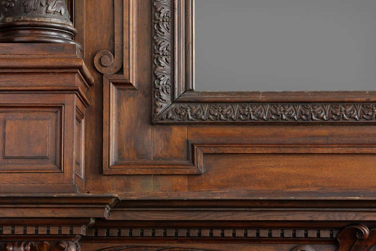 Monumental Antique French Walnut and Oak Figural Fireplace For Sale 5