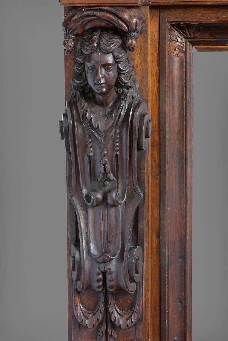 Monumental Antique French Walnut and Oak Figural Fireplace For Sale 3
