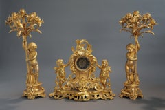 19th Century French Gilt Bronze Clock Garniture