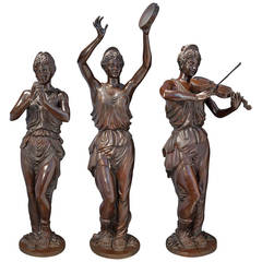 Three 20th Century Signed Italian Lifesize Bronze Statues Playing Instruments
