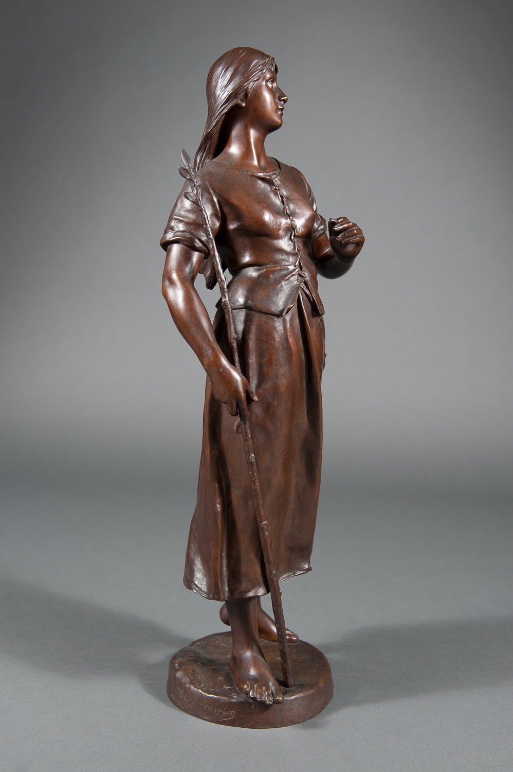 19th Century 19th C. French Patinated Bronze of a Standing Peasant Women after Eug Marioton For Sale