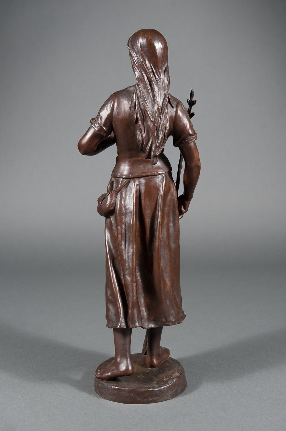19th C. French Patinated Bronze of a Standing Peasant Women after Eug Marioton For Sale 4