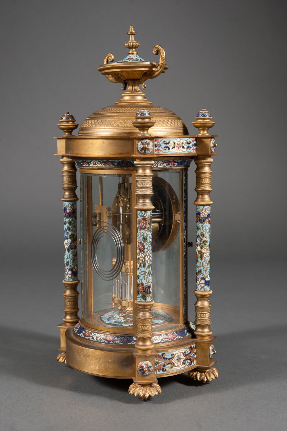 Champleve Enamel and Gilt Bronze Four Glass Regulator Clock by Hour Lavigne 1