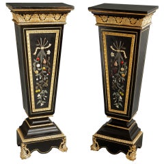 Pair of Antique Italian Pietra Dura & Gilt Bronze Mounted Pedestals