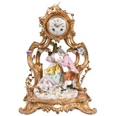 A French Louis XV Style Gilt Bronze & Ceramic Desk Clock