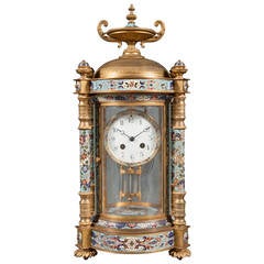 Antique Champleve Enamel and Gilt Bronze Four Glass Regulator Clock by Hour Lavigne