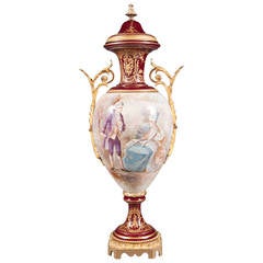 19th C. French Gilt Bronze Mounted Painted Porcelain Vase Depicting Two Lovers