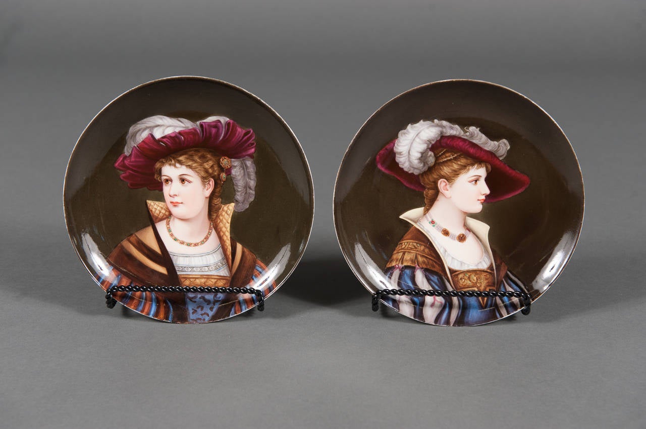 A Pair of 19th Century Vienna Hand Painted Porcelain Portrait Plates

Depicting Two Renaissance Women

Austria, Circa 1890

Unmarked

Diameter: 8.63″, Height: 2