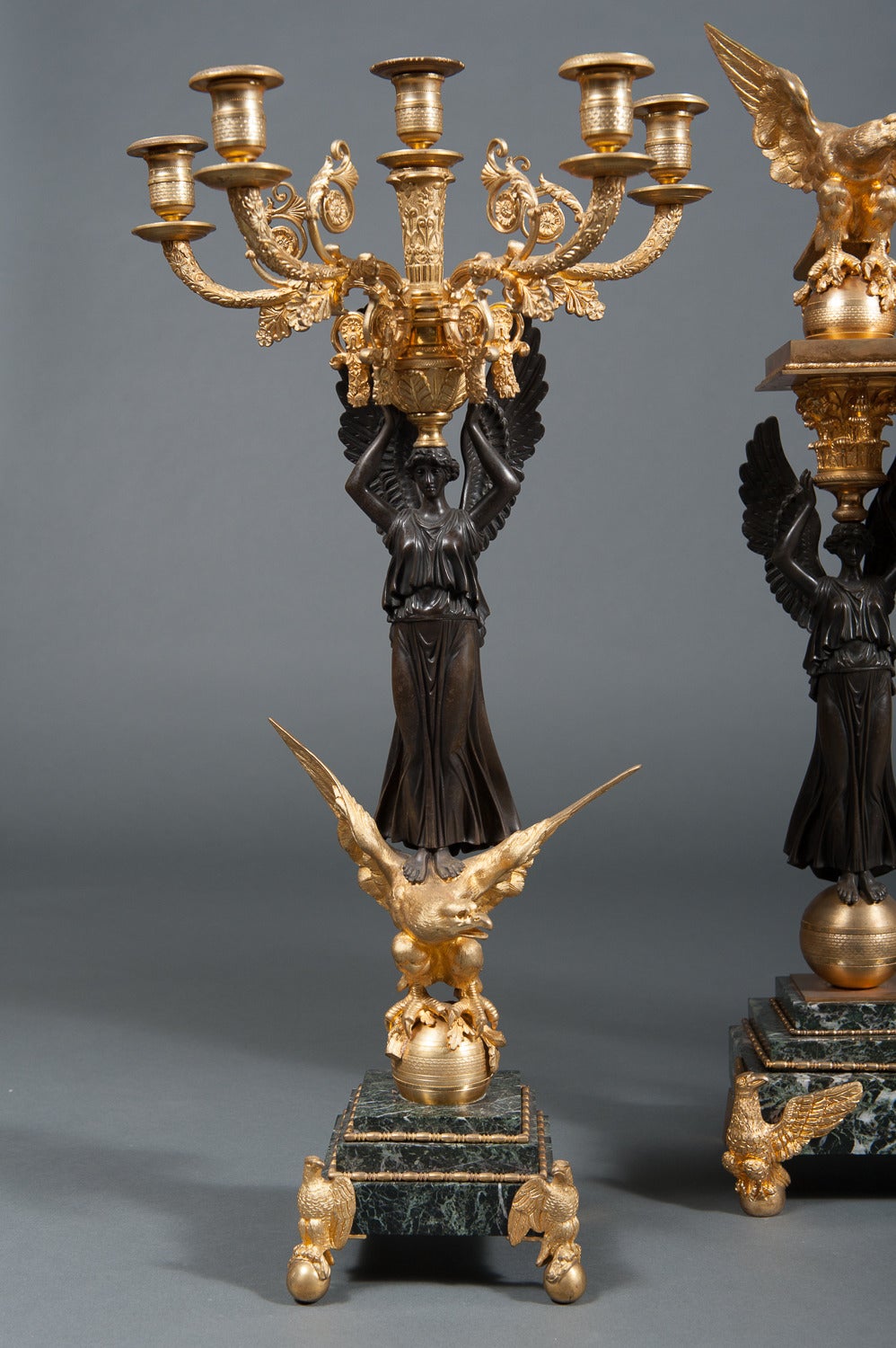 A Palatial 19th Century French Second Empire Ormolu Mounted Bronze Garniture Set In Excellent Condition For Sale In Los Angeles, CA