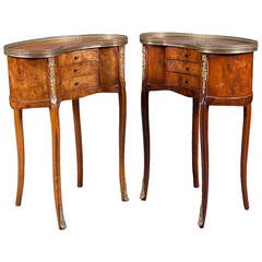 Antique A Pair of French Brass-Mounted Kidney Shaped Side Tables with Drawers