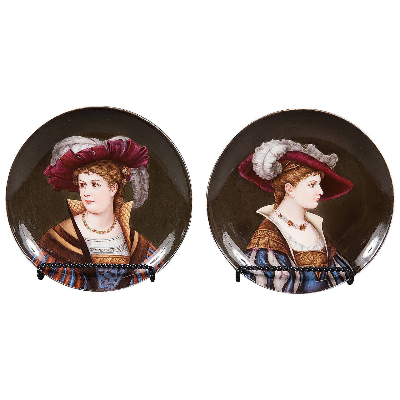 A Pair of 19th Century Vienna Hand Painted Porcelain Portrait Plates