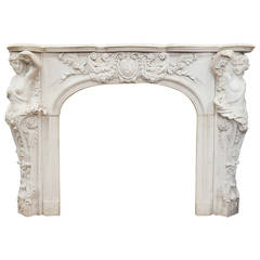 A Large Italian Marble Fire Place Mantel Depicting a Man & Women