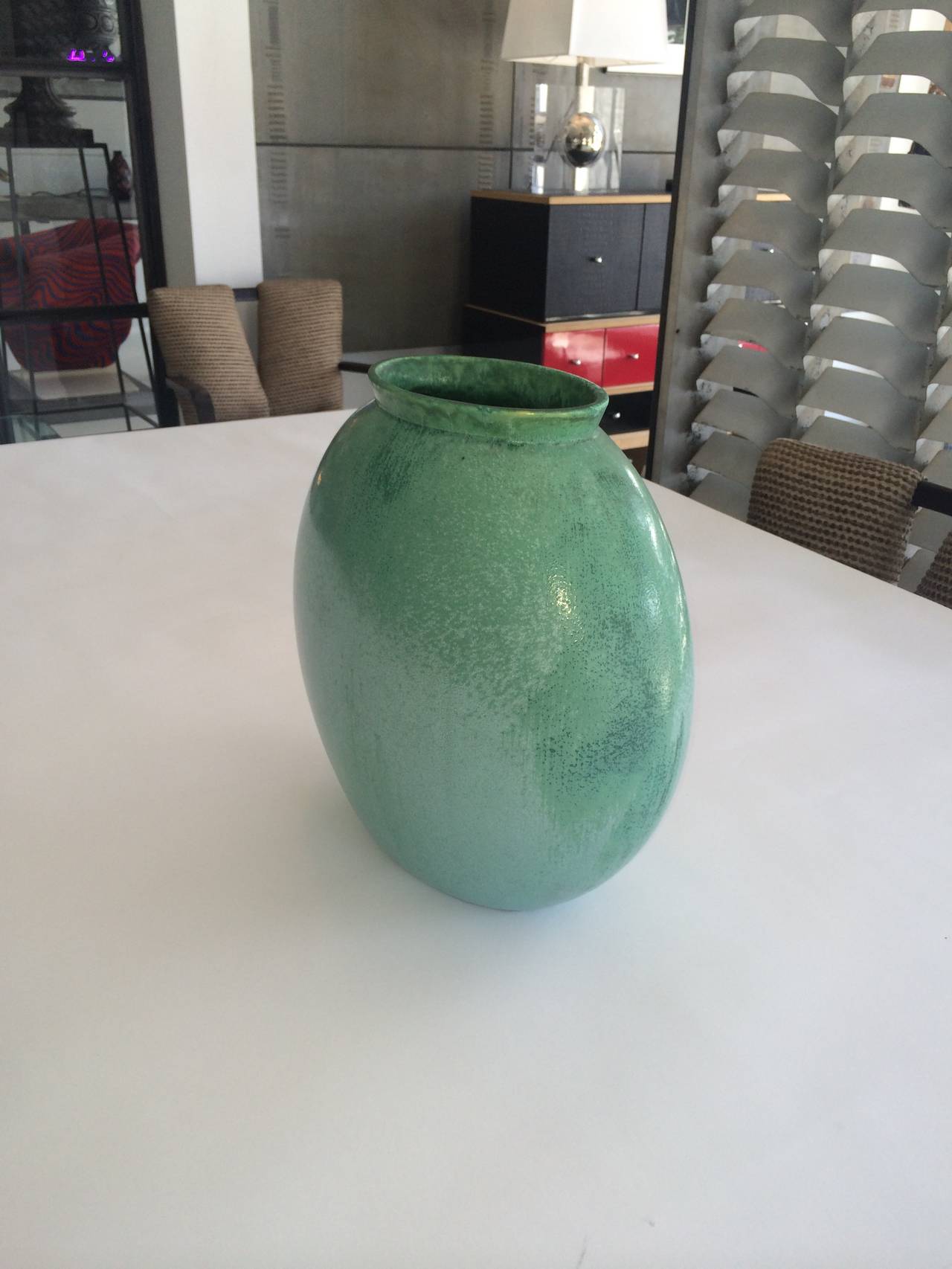 Teal Green Vase by Guido Andloviz In Excellent Condition For Sale In Los Angeles, CA